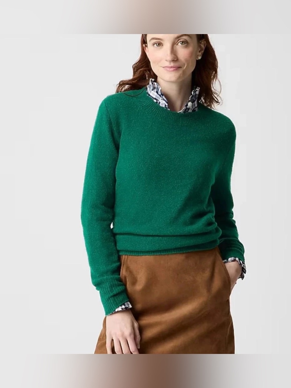 NWT J.Crew Extra Soft Crewneck Long Sleeve Sweater, green, size Large